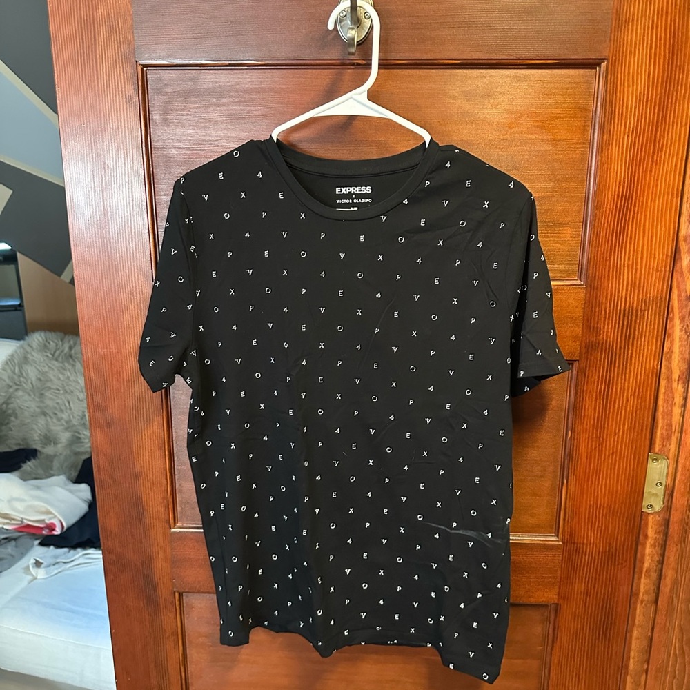 Express Black Short Sleeve Tee with Polka Dot Pattern